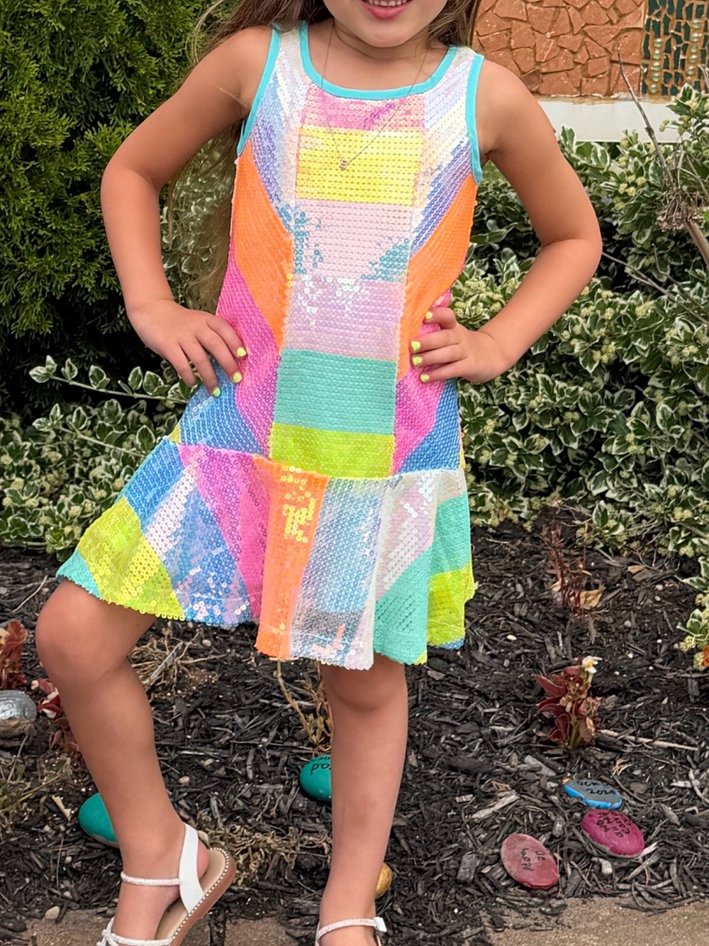Truly Me Multicolor Sequin Patchwork Tank Dress